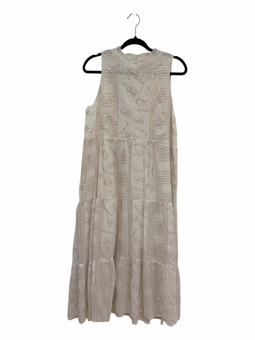 Oliphant White Gold Sequin Sleeveless Midi Dress